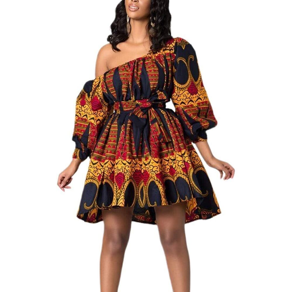 6316 Sexy African Floral Printed Mini Dresses High Waist Dashiki Skirt